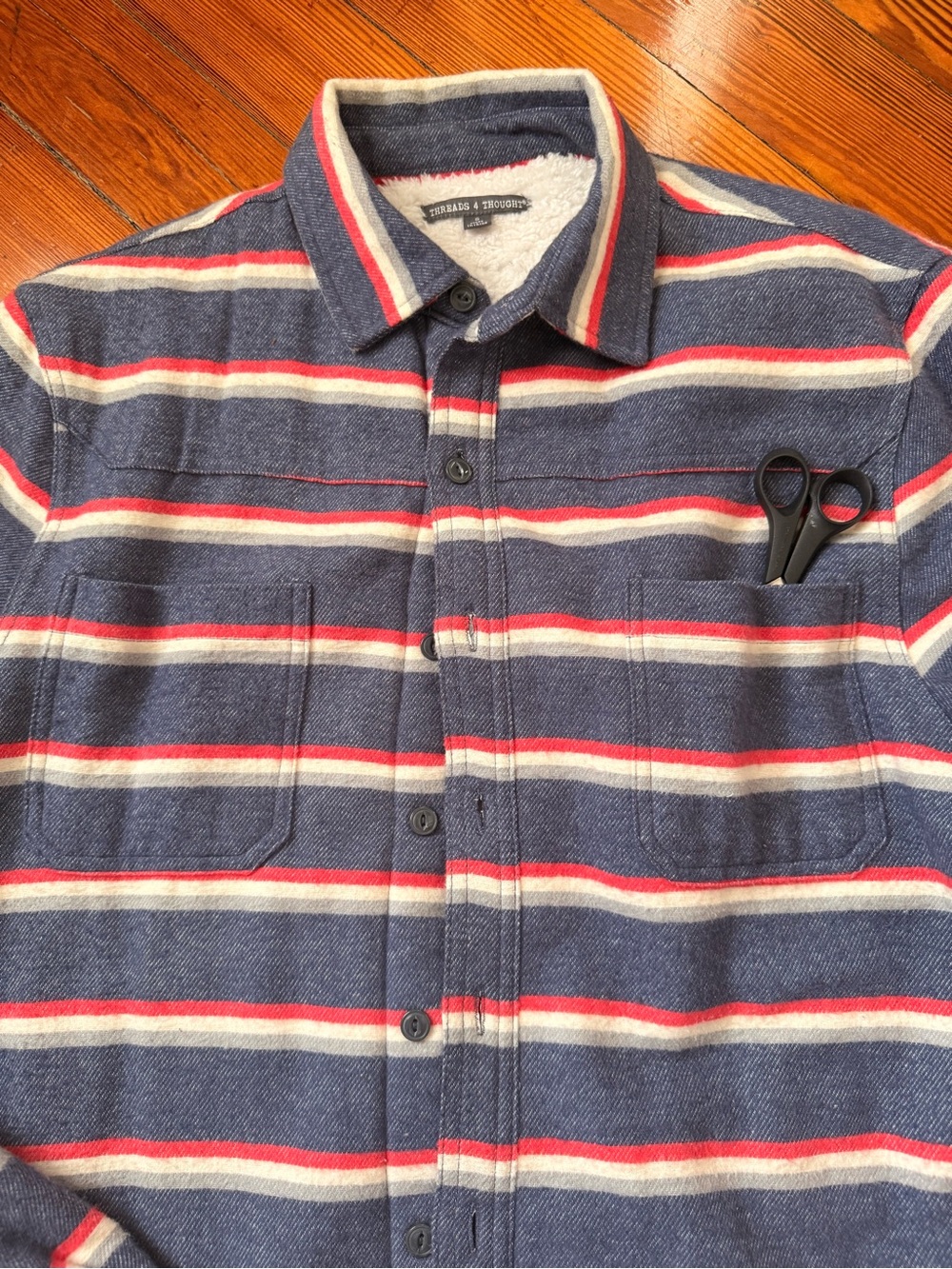 Threads 4 Thought Navy Blue Striped shirt/jacket men’s size S